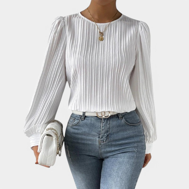 Gleame.-Blazers & Blouses-Gleame Top - Chique top met ronde hals en lange mouwen