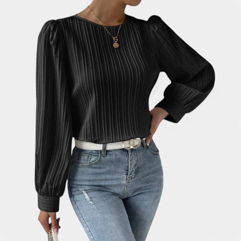 Gleame.-Blazers & Blouses-Gleame Top - Chique top met ronde hals en lange mouwen