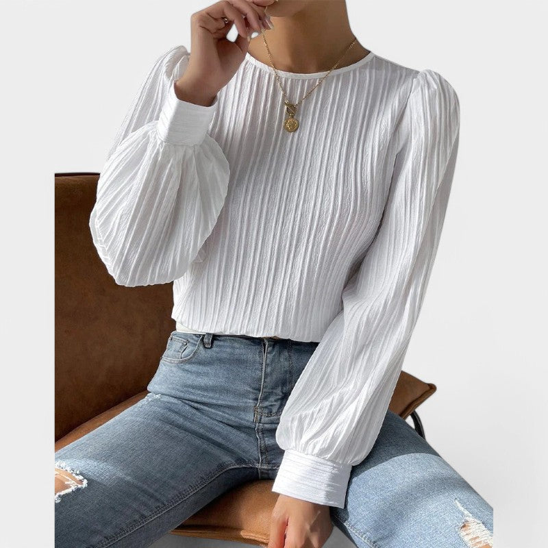 Gleame.-Blazers & Blouses-Gleame Top - Chique top met ronde hals en lange mouwen