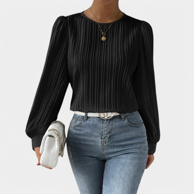 Gleame.-Blazers & Blouses-Gleame Top - Chique top met ronde hals en lange mouwen