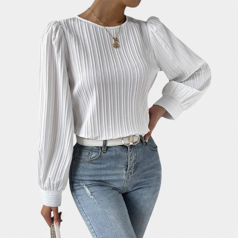 Gleame.-Blazers & Blouses-Gleame Top - Chique top met ronde hals en lange mouwen