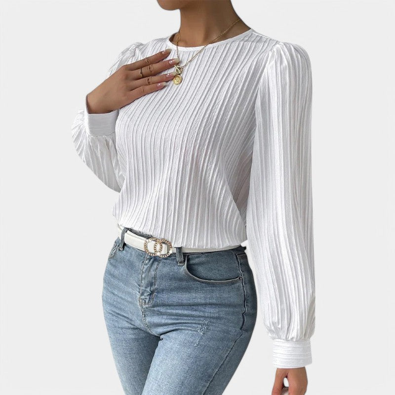 Gleame.-Blazers & Blouses-Gleame Top - Chique top met ronde hals en lange mouwen