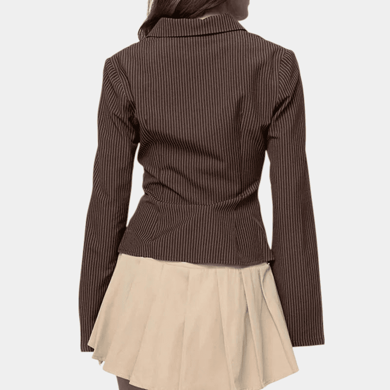 Gleame.-Blouses & Shirts-Gleame Blouse - Gestreepte blouse met lange mouwen en getailleerde pasvorm