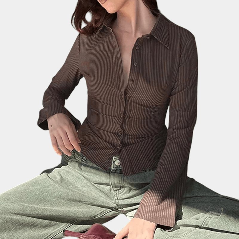 Gleame.-Blouses & Shirts-Gleame Blouse - Gestreepte blouse met lange mouwen en getailleerde pasvorm