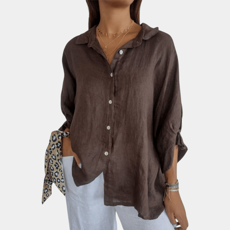Gleame.-Blouses & Shirts-Gleame Blouse - stijlvolle linnen blouse met knoopsluiting en lange mouwen