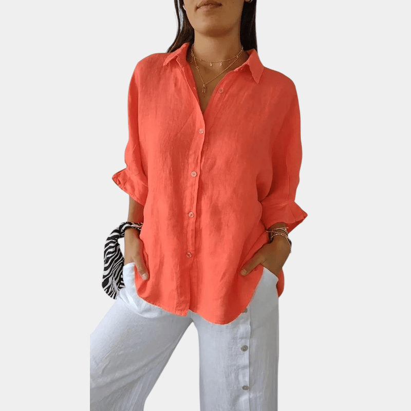 Gleame.-Blouses & Shirts-Gleame Blouse - stijlvolle linnen blouse met knoopsluiting en lange mouwen