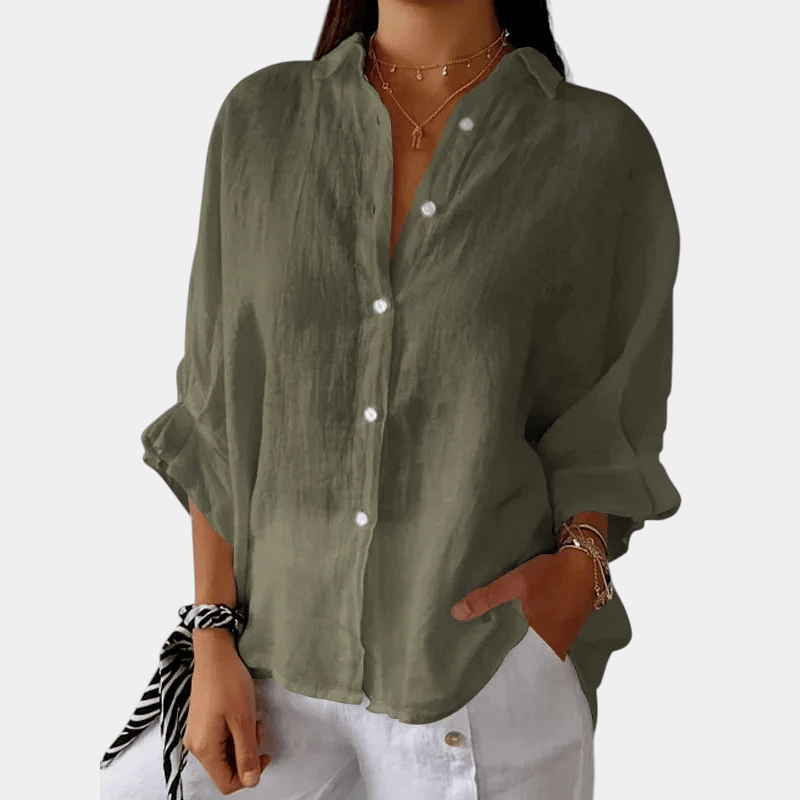 Gleame.-Blouses & Shirts-Gleame Blouse - stijlvolle linnen blouse met knoopsluiting en lange mouwen