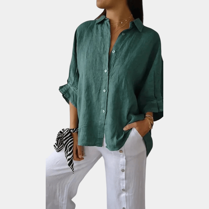 Gleame.-Blouses & Shirts-Gleame Blouse - stijlvolle linnen blouse met knoopsluiting en lange mouwen