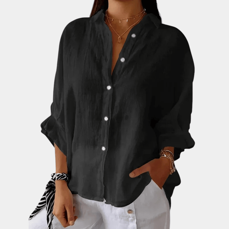Gleame.-Blouses & Shirts-Gleame Blouse - stijlvolle linnen blouse met knoopsluiting en lange mouwen