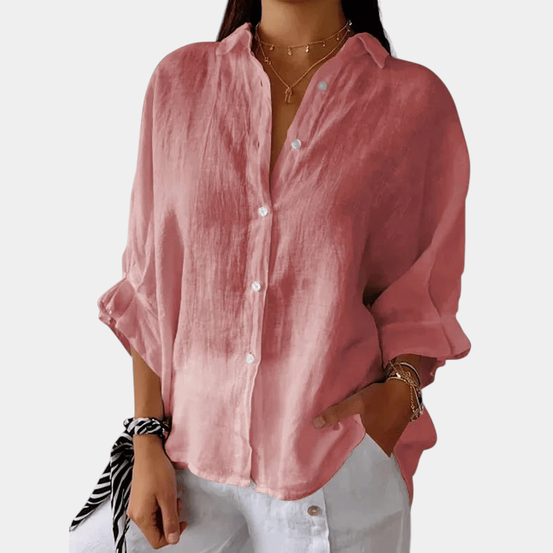 Gleame.-Blouses & Shirts-Gleame Blouse - stijlvolle linnen blouse met knoopsluiting en lange mouwen
