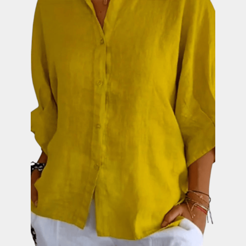 Gleame.-Blouses & Shirts-Gleame Blouse - stijlvolle linnen blouse met knoopsluiting en lange mouwen