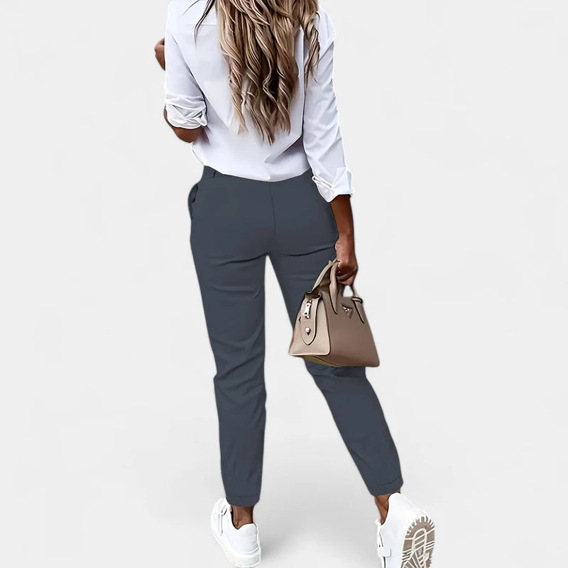 Gleame.-Broeken-Gleame Broek - Casual slim-fit broek met hoge taille voor dames