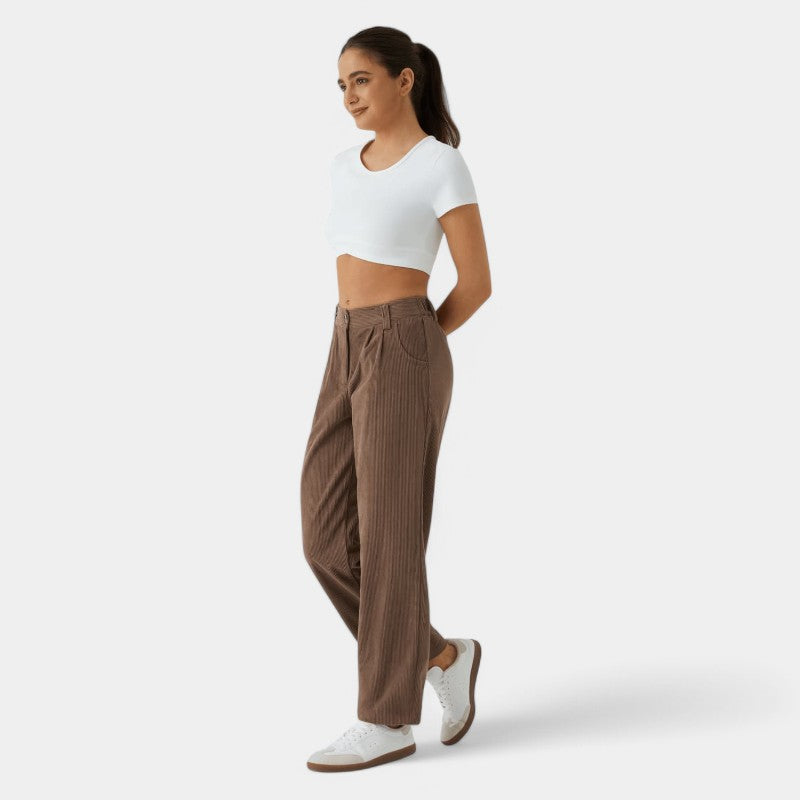 Gleame.-Broeken-Gleame Broek - Comfortabele casual corduroy damesbroek voor een relaxte stijl