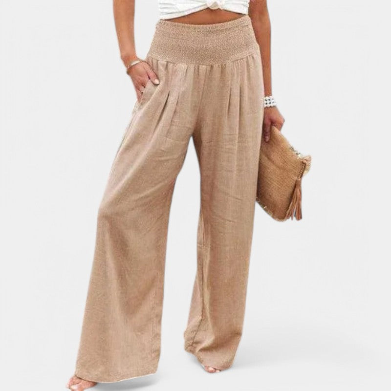 Gleame.-Broeken-Gleame Broek - Hoge taille brede pijpen in lichtgewicht linnenblend