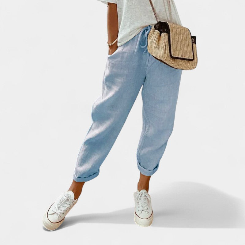 Gleame.-Broeken-Gleame Casual pants - Dames katoen lace-up met zakken