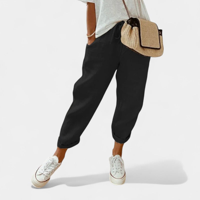 Gleame.-Broeken-Gleame Casual pants - Dames katoen lace-up met zakken