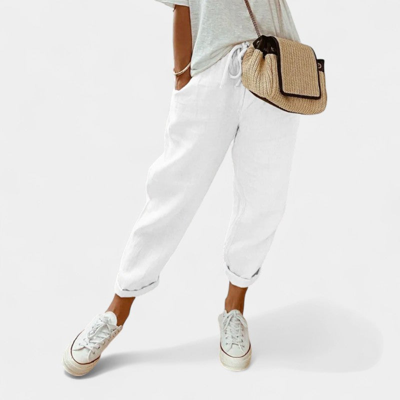 Gleame.-Broeken-Gleame Casual pants - Dames katoen lace-up met zakken