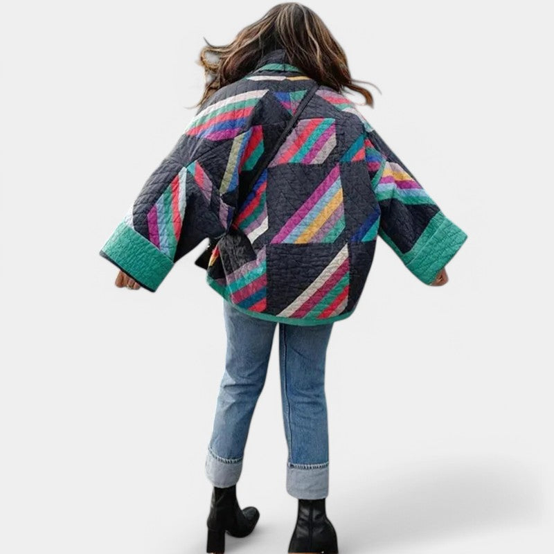 Gleame.-Coats & Jackets-Gleame gestreepte gewatteerde jas - Stijlvolle jas voor de winter