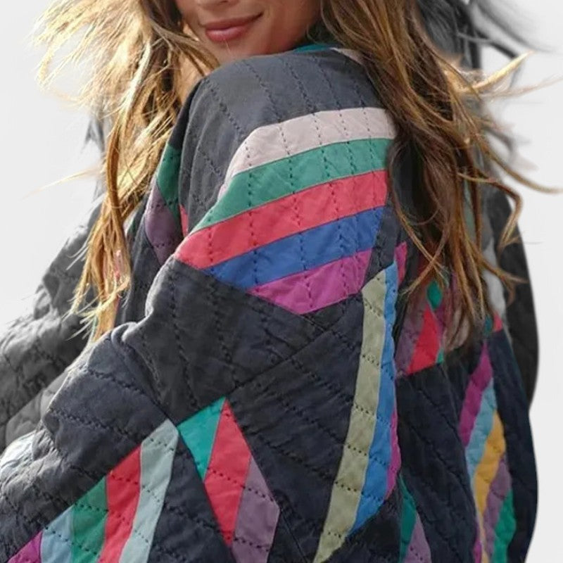 Gleame.-Coats & Jackets-Gleame gestreepte gewatteerde jas - Stijlvolle jas voor de winter