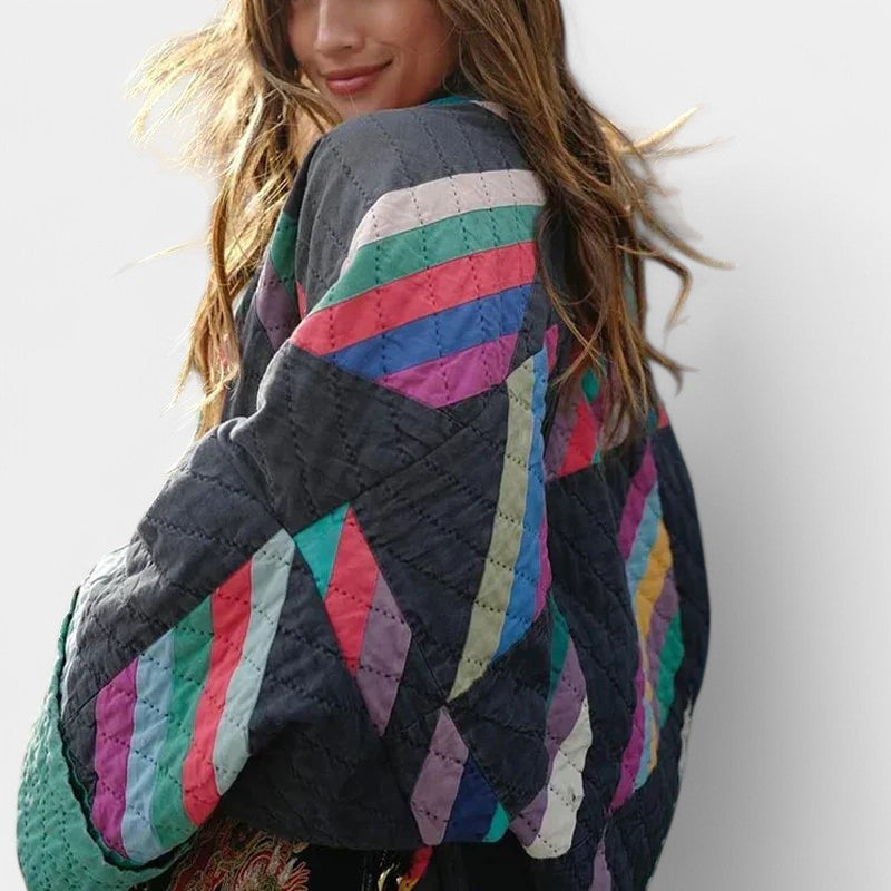 Gleame.-Coats & Jackets-Gleame gestreepte gewatteerde jas - Stijlvolle jas voor de winter
