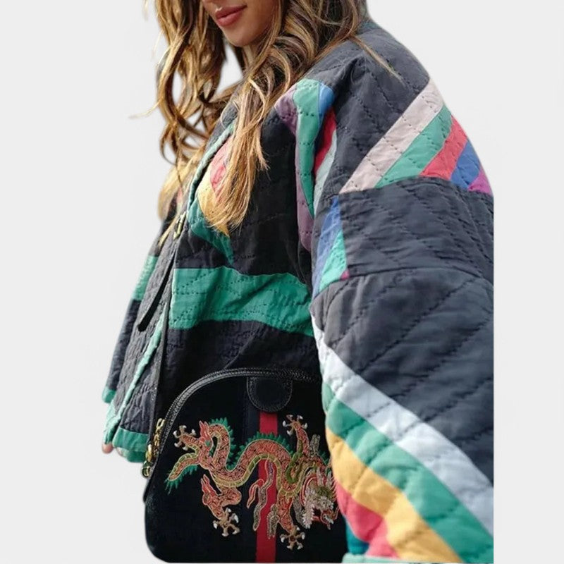 Gleame.-Coats & Jackets-Gleame gestreepte gewatteerde jas - Stijlvolle jas voor de winter