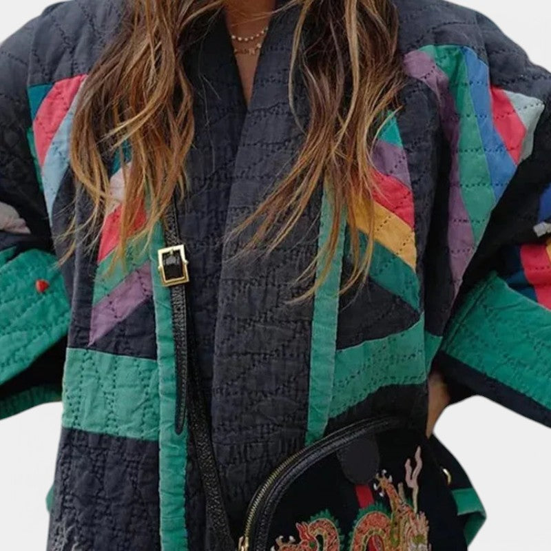 Gleame.-Coats & Jackets-Gleame gestreepte gewatteerde jas - Stijlvolle jas voor de winter