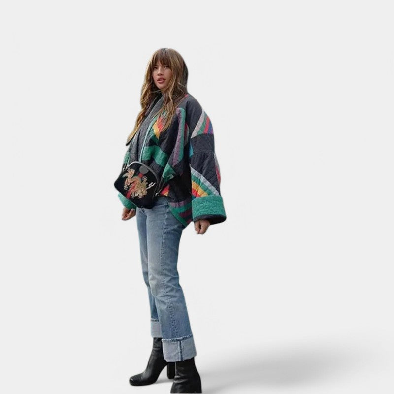 Gleame.-Coats & Jackets-Gleame gestreepte gewatteerde jas - Stijlvolle jas voor de winter