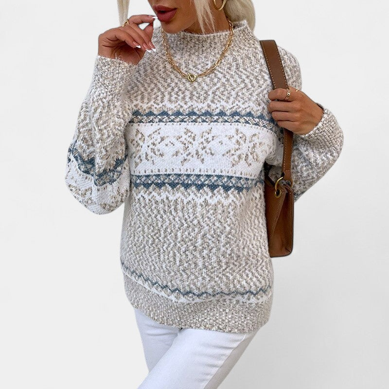 Gleame.-Damestrui-Gleame | Dames Gebreide Trui met Motief van Sneeuwvlokken en Ronde Hals