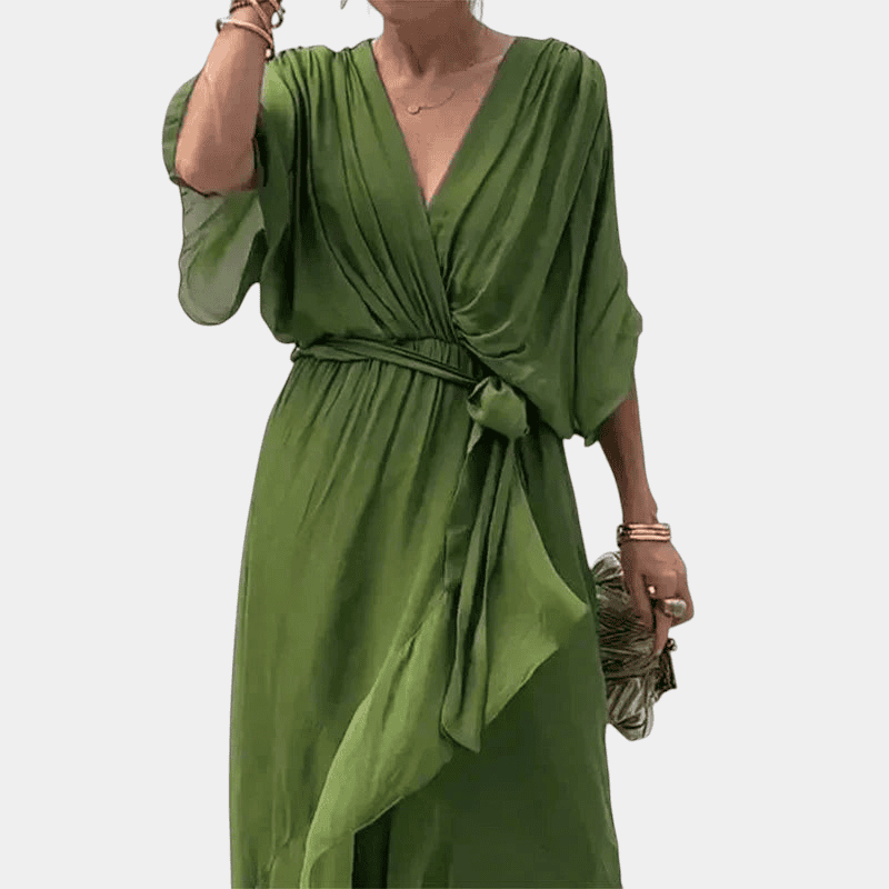 Gleame.-Dresses-Gleame Lange Jurk - Elegante chiffon midi dress met halflange mouwen
