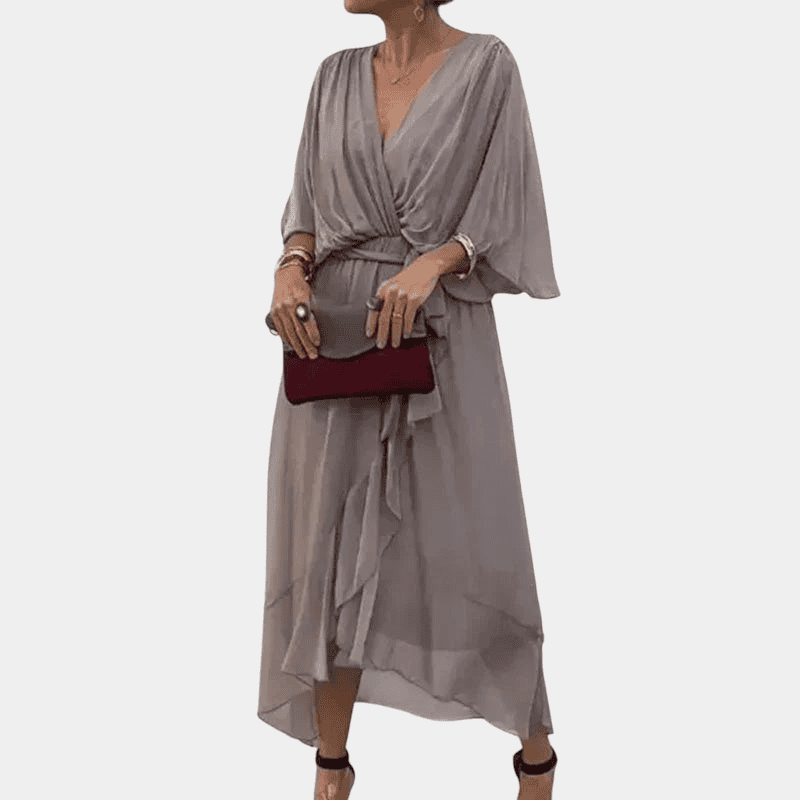 Gleame.-Dresses-Gleame Lange Jurk - Elegante chiffon midi dress met halflange mouwen