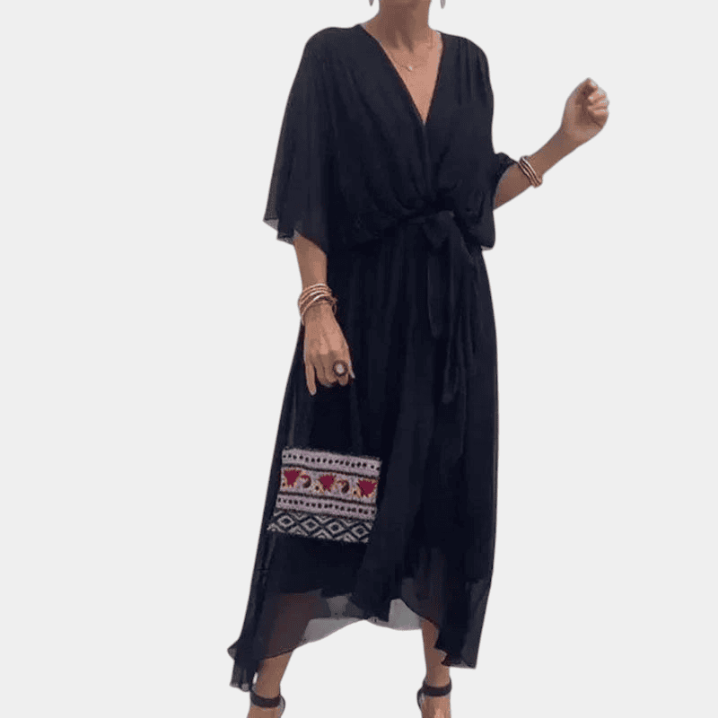 Gleame.-Dresses-Gleame Lange Jurk - Elegante chiffon midi dress met halflange mouwen