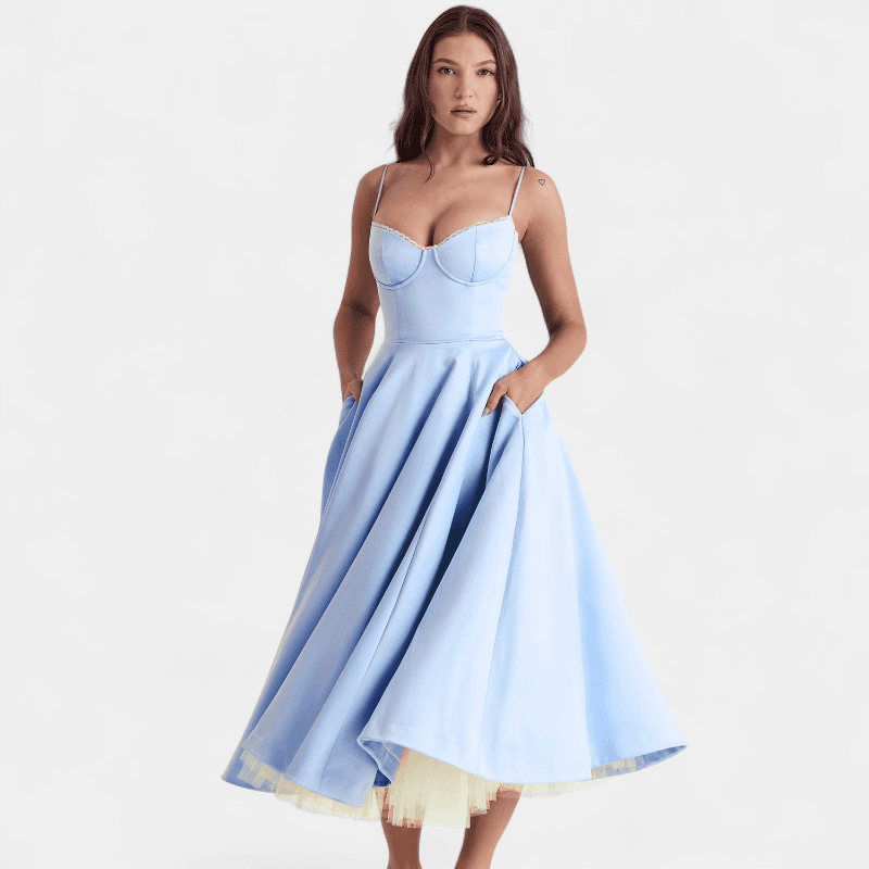 Gleame.-Dresses-Gleame Lange Jurk - Elegante vintage maxi dress met corset en volle rok