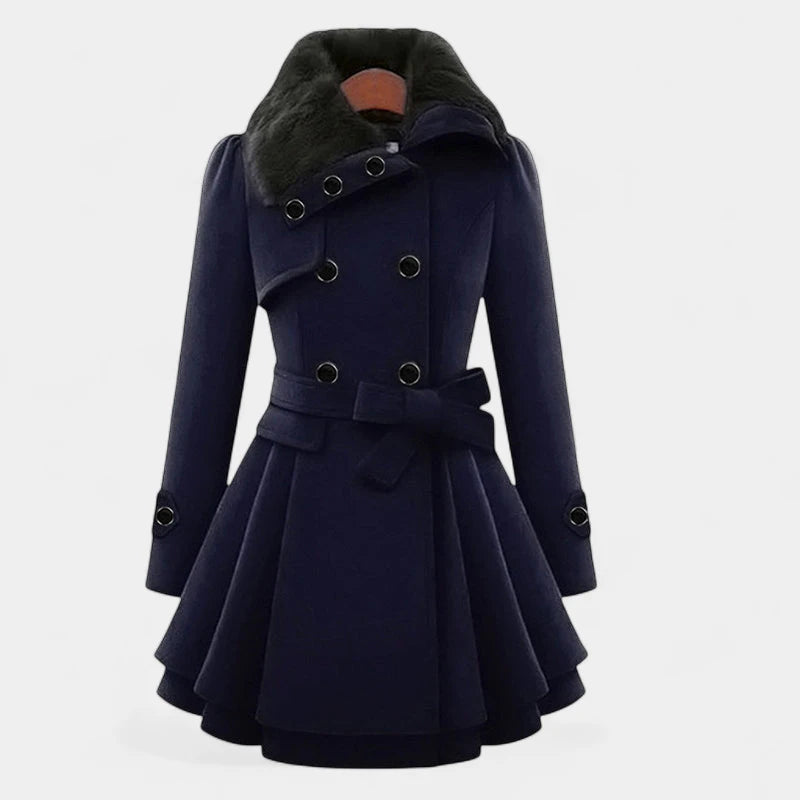 Gleame.-Fashion Women Coat Trench Winter-Gleame Lange jas – Warme damesjas met bontkraag en ceintuur