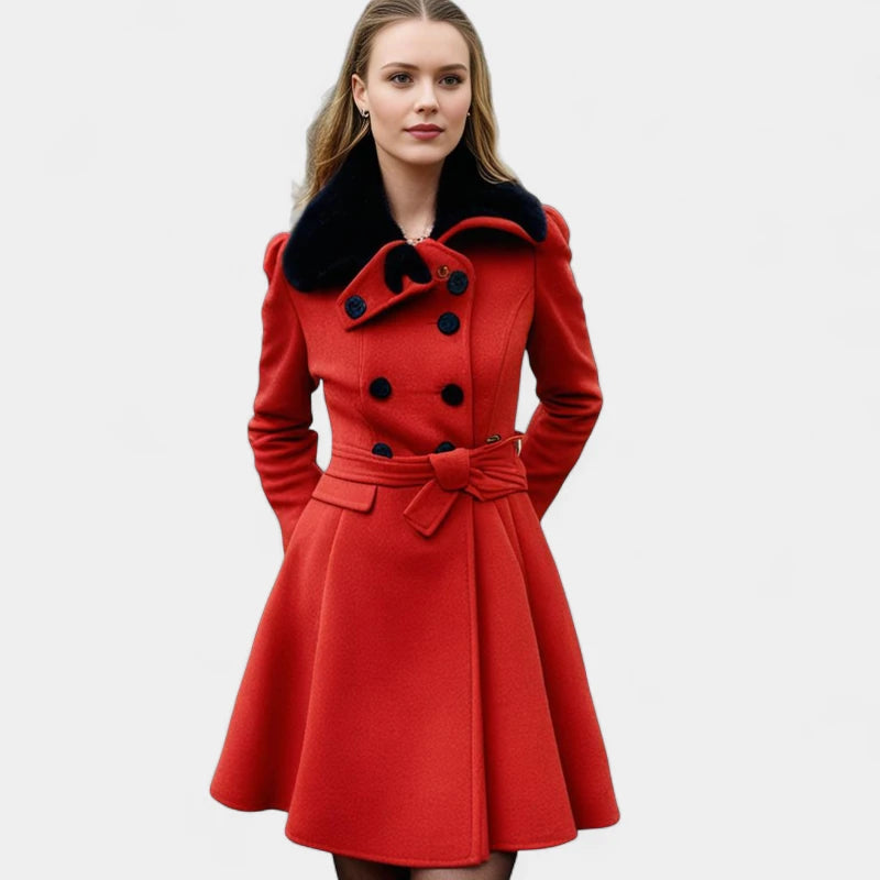 Gleame.-Fashion Women Coat Trench Winter-Gleame Lange jas – Warme damesjas met bontkraag en ceintuur