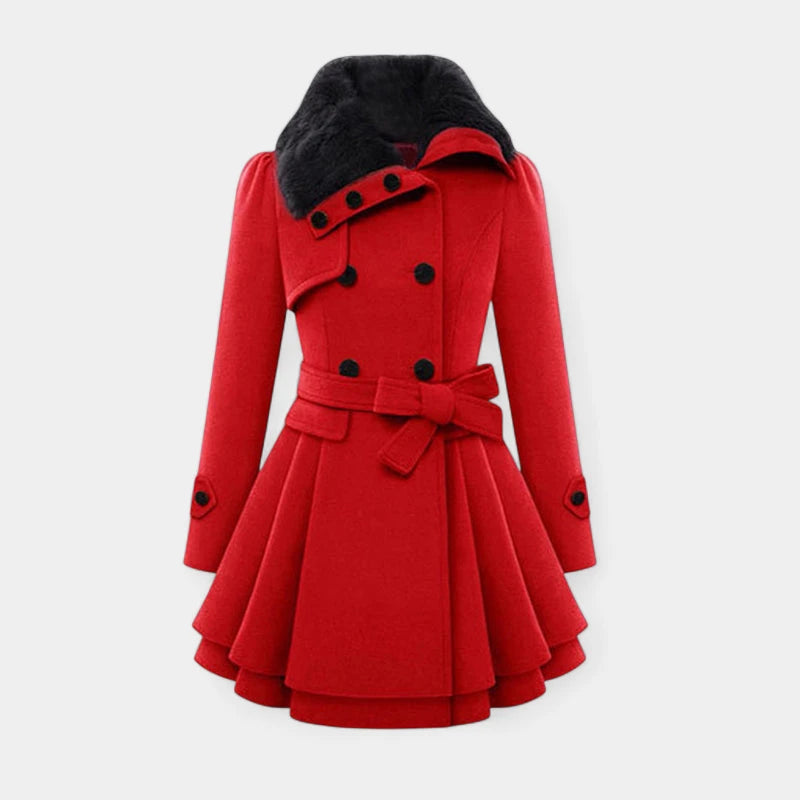 Gleame.-Fashion Women Coat Trench Winter-Gleame Lange jas – Warme damesjas met bontkraag en ceintuur