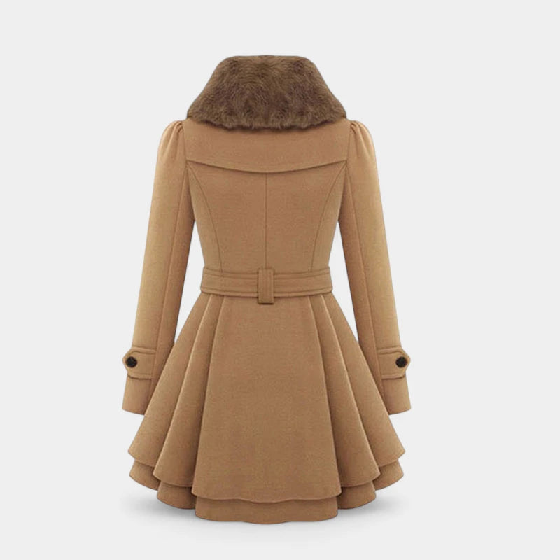 Gleame.-Fashion Women Coat Trench Winter-Gleame Lange jas – Warme damesjas met bontkraag en ceintuur