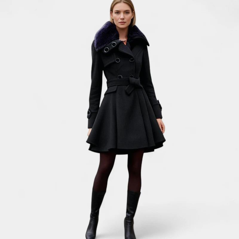 Gleame.-Fashion Women Coat Trench Winter-Gleame Lange jas – Warme damesjas met bontkraag en ceintuur