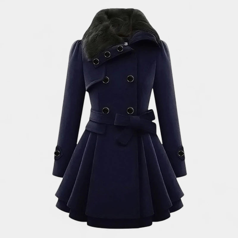 Gleame.-Fashion Women Coat Trench Winter-Gleame Lange jas – Warme damesjas met bontkraag en ceintuur