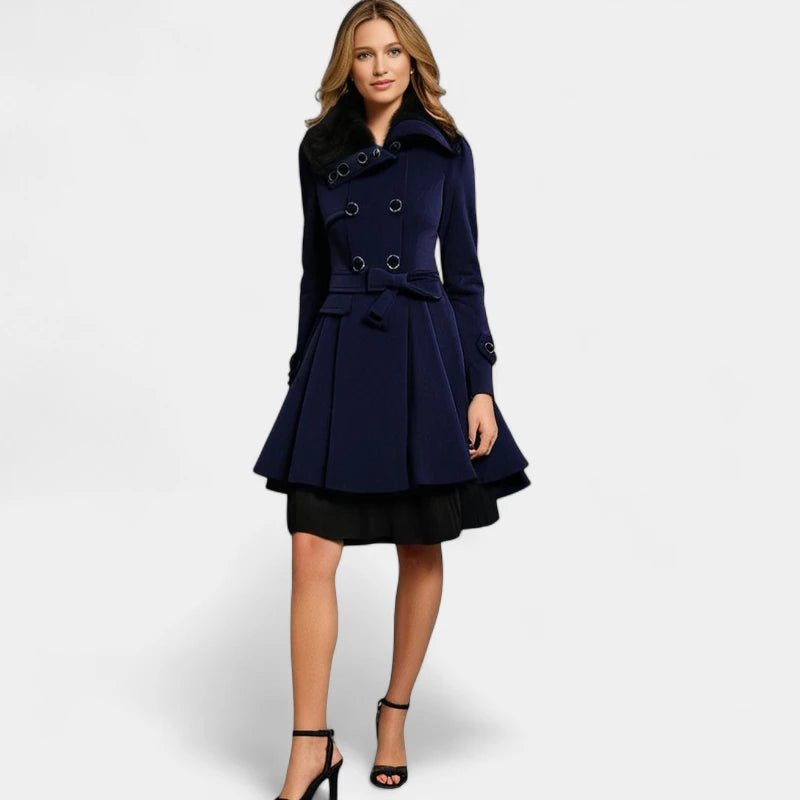 Gleame.-Fashion Women Coat Trench Winter-Gleame Lange jas – Warme damesjas met bontkraag en ceintuur