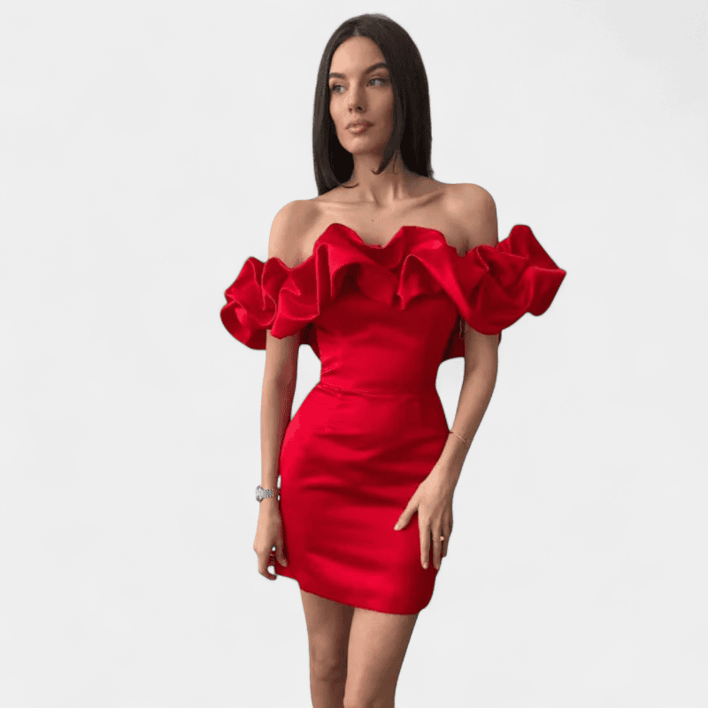Gleame.-Fashion Women Dress Summer-Gleame jurk - gerimpelde off-shoulder jurk met speels ontwerp