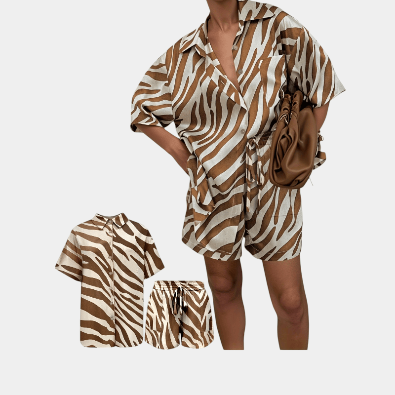 Gleame.-Gleame 2-Delig set - Dames casual korte mouwen blouse en high-waisted short met ceintuur