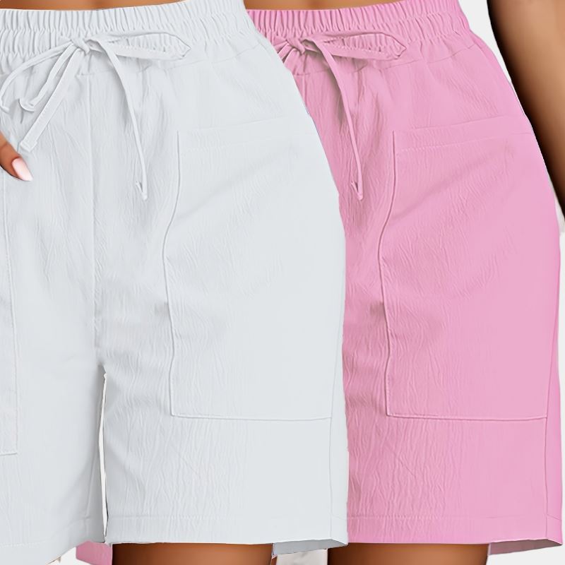 Gleame.-Gleame 2-delig set - Dames casual shorts met dubbele zakken in effen kleuren