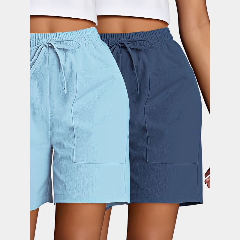 Gleame.-Gleame 2-delig set - Dames casual shorts met dubbele zakken in effen kleuren