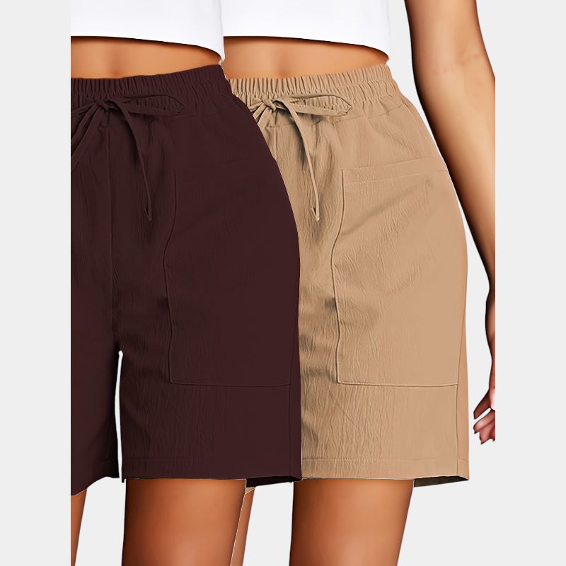 Gleame.-Gleame 2-delig set - Dames casual shorts met dubbele zakken in effen kleuren