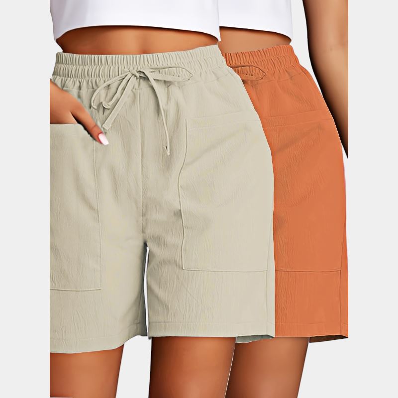 Gleame.-Gleame 2-delig set - Dames casual shorts met dubbele zakken in effen kleuren