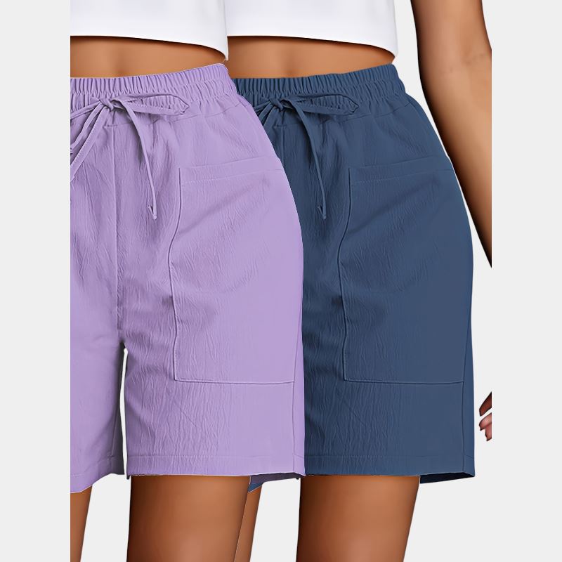 Gleame.-Gleame 2-delig set - Dames casual shorts met dubbele zakken in effen kleuren