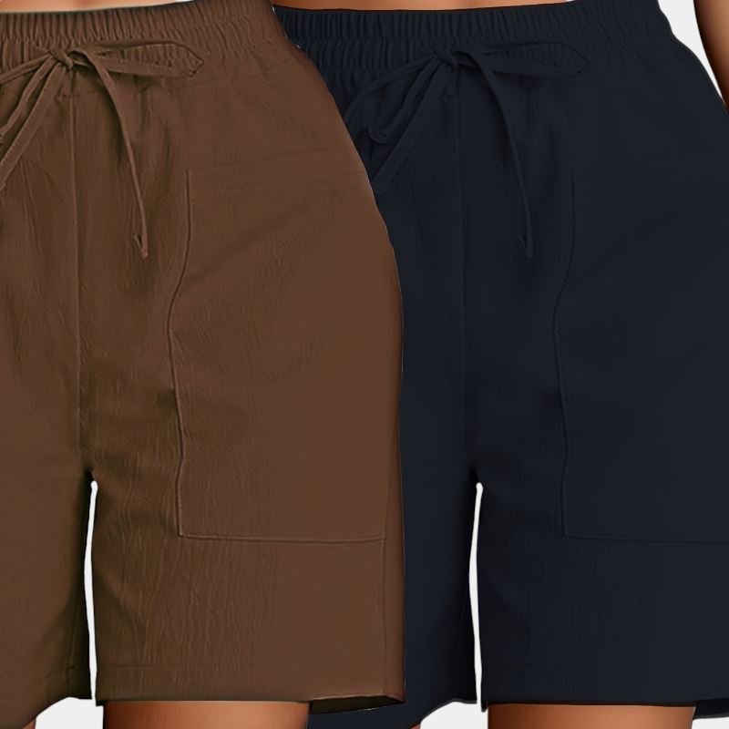 Gleame.-Gleame 2-delig set - Dames casual shorts met dubbele zakken in effen kleuren