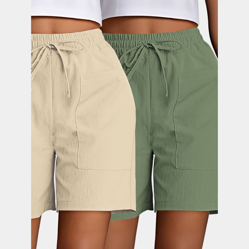 Gleame.-Gleame 2-delig set - Dames casual shorts met dubbele zakken in effen kleuren