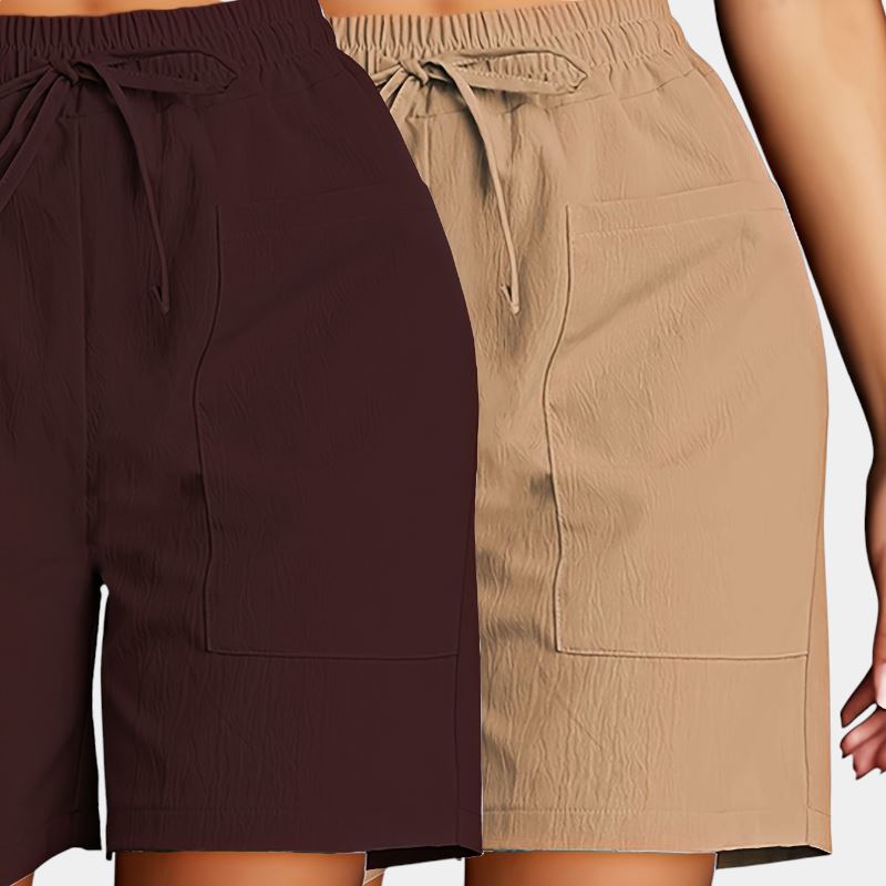 Gleame.-Gleame 2-delig set - Dames casual shorts met dubbele zakken in effen kleuren