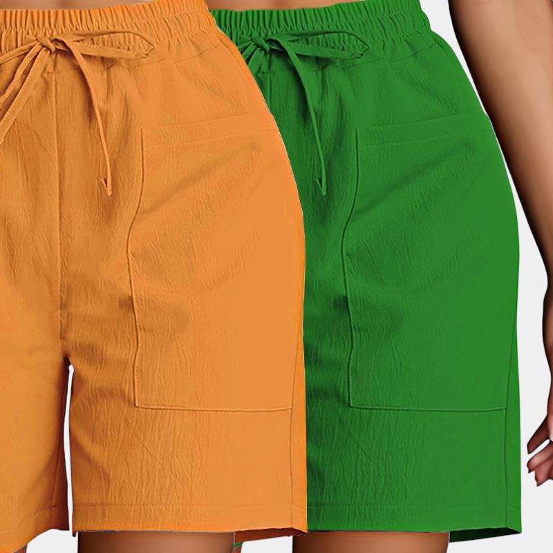 Gleame.-Gleame 2-delig set - Dames casual shorts met dubbele zakken in effen kleuren